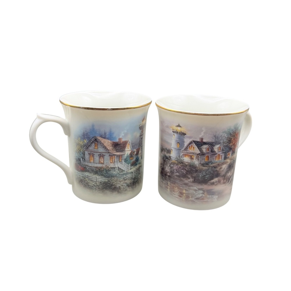 Lenox Nicky Boehme Light in the Mist Mug Set of 2 Psalm 27:1 John 8:12 Gold Trim